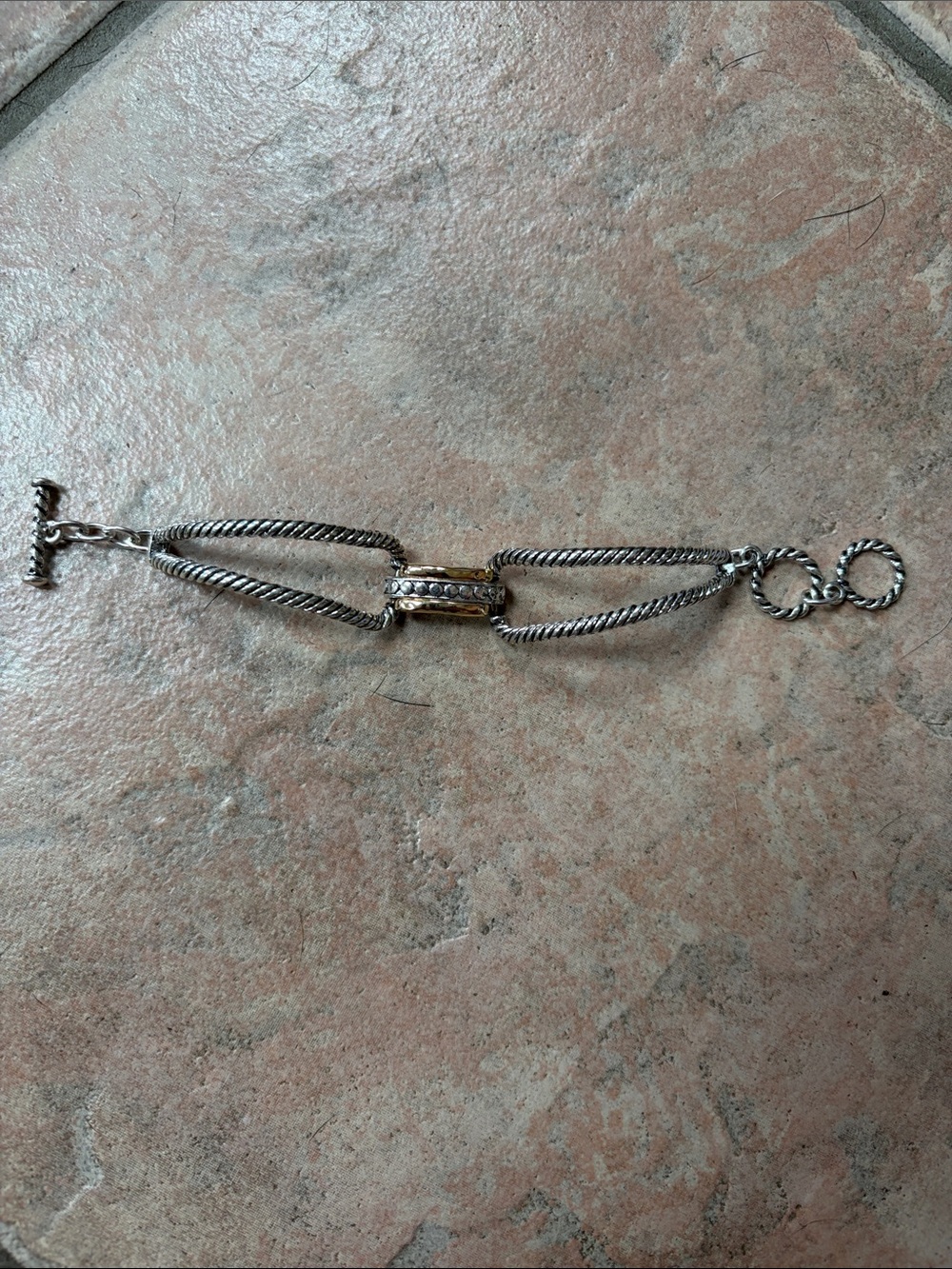 Silver-Tone Double Rope Chain Bracelet with Accent Barrel